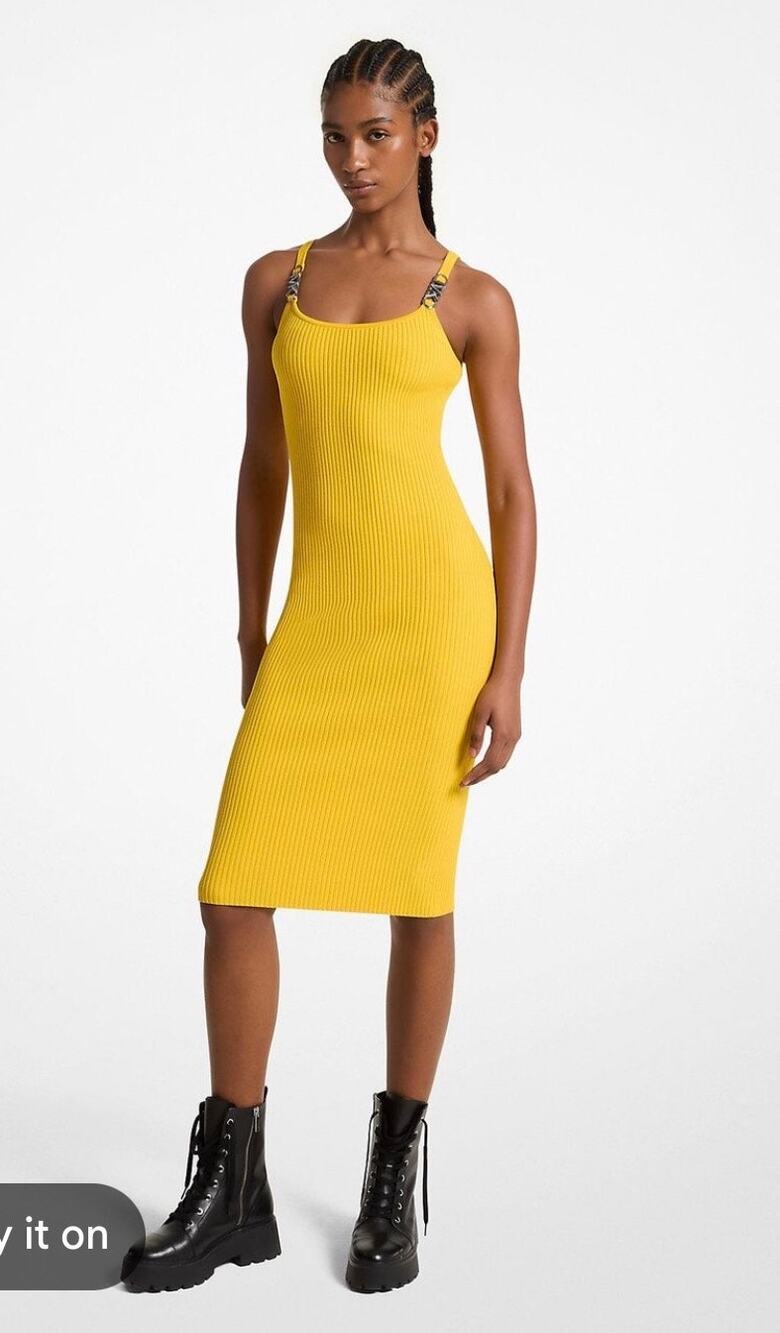 Michael Kors Bright Dandelion Ribbed Knit Midi Dress S $225 NWT
